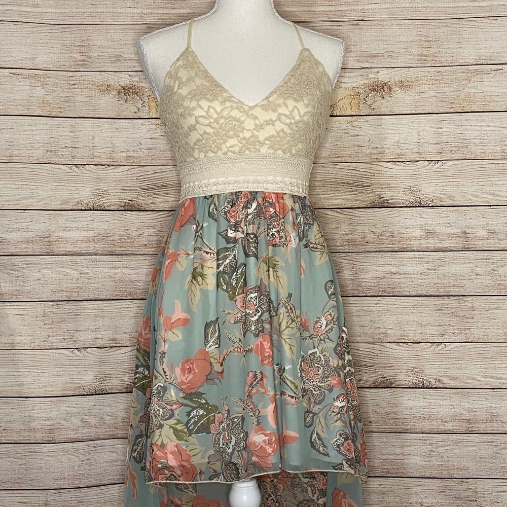 Beige and green floral dress size L